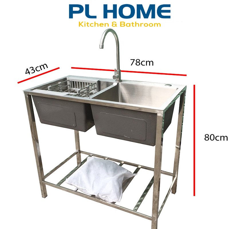 Khung Chân chậu rửa chén 2 hộc 78x43, chất liệu inox - Không bao gồm chậu và vòi