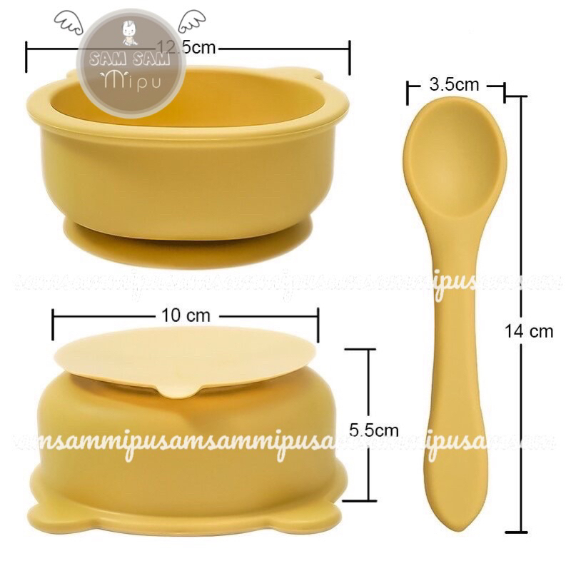 Ảnh Thật Bát Ăn Dặm Silicon Hình Gấu Kèm Thìa Silicon Cao Cấp BPA Free Cho Bé - Shop Mẹ Sam