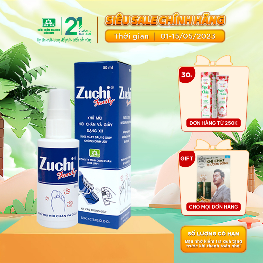 Xịt khử mùi hôi chân và giày (hương quế) Zuchi Family 50ml