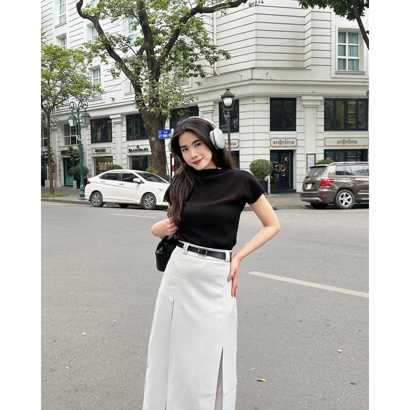 Set Áo Zip Trơn Mix Chân Váy Tuyết Mưa Dáng Dài Kèm Đai 3 Màu Có Ảnh Thật