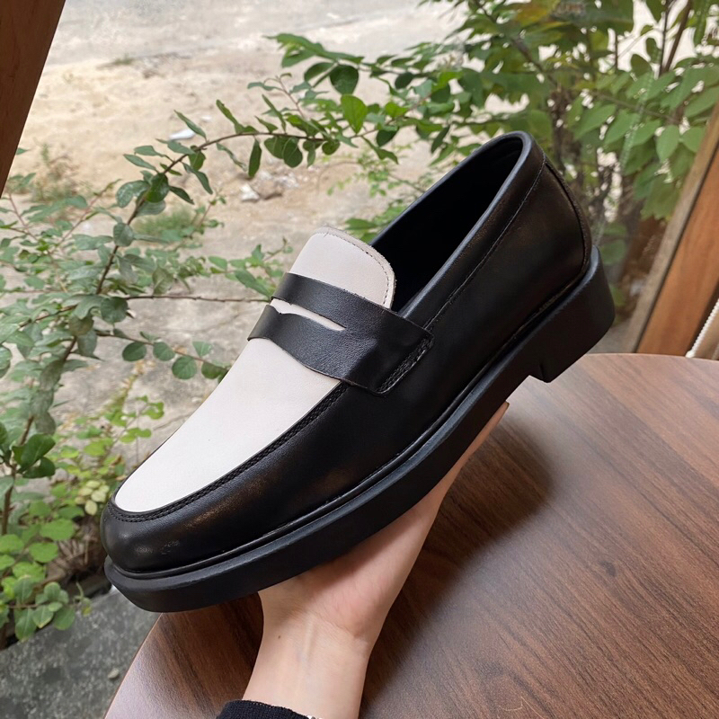 Giày loafer nam da bò thật TEFOSS HT511 đen trắng, đế cao su cao cấp tăng chiều cao 4cm size 38-44