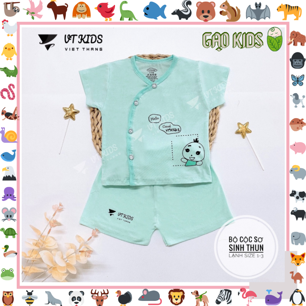 Bộ Quần áo sơ sinh cho bé,bộ cộc tay vạt chéo VT kids cho bé 3-8kg