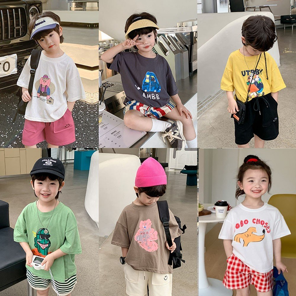 Áo thun cho bé trai/ bé gái DMINT phong cách Hàn Quốc in hình Bobo dễ thương - Quần áo mùa hè hãng Ambb Kids