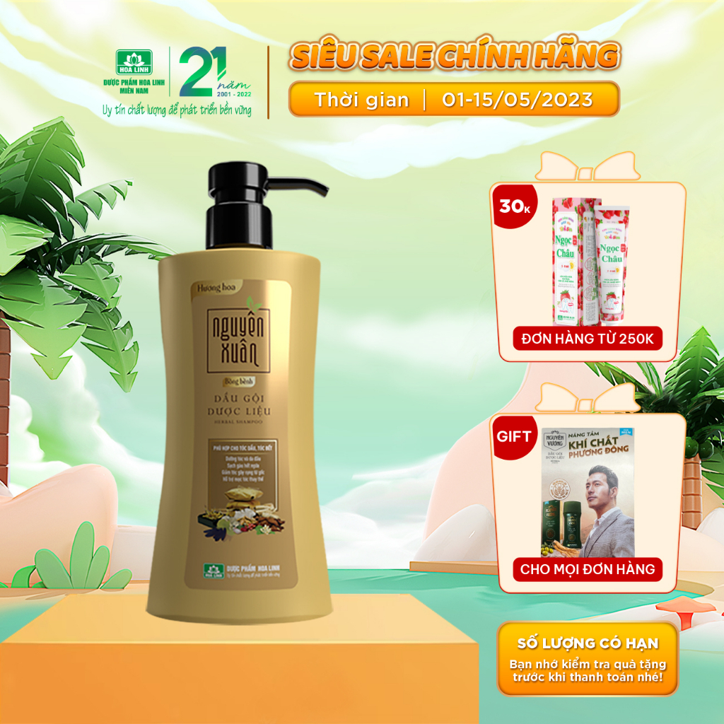 Dầu gội dược liệu Nguyên Xuân Bồng bềnh 350ml - Ngát hương hoa, da đầu dầu bết.(Khuyến mại thêm 35ml giá không đổi)