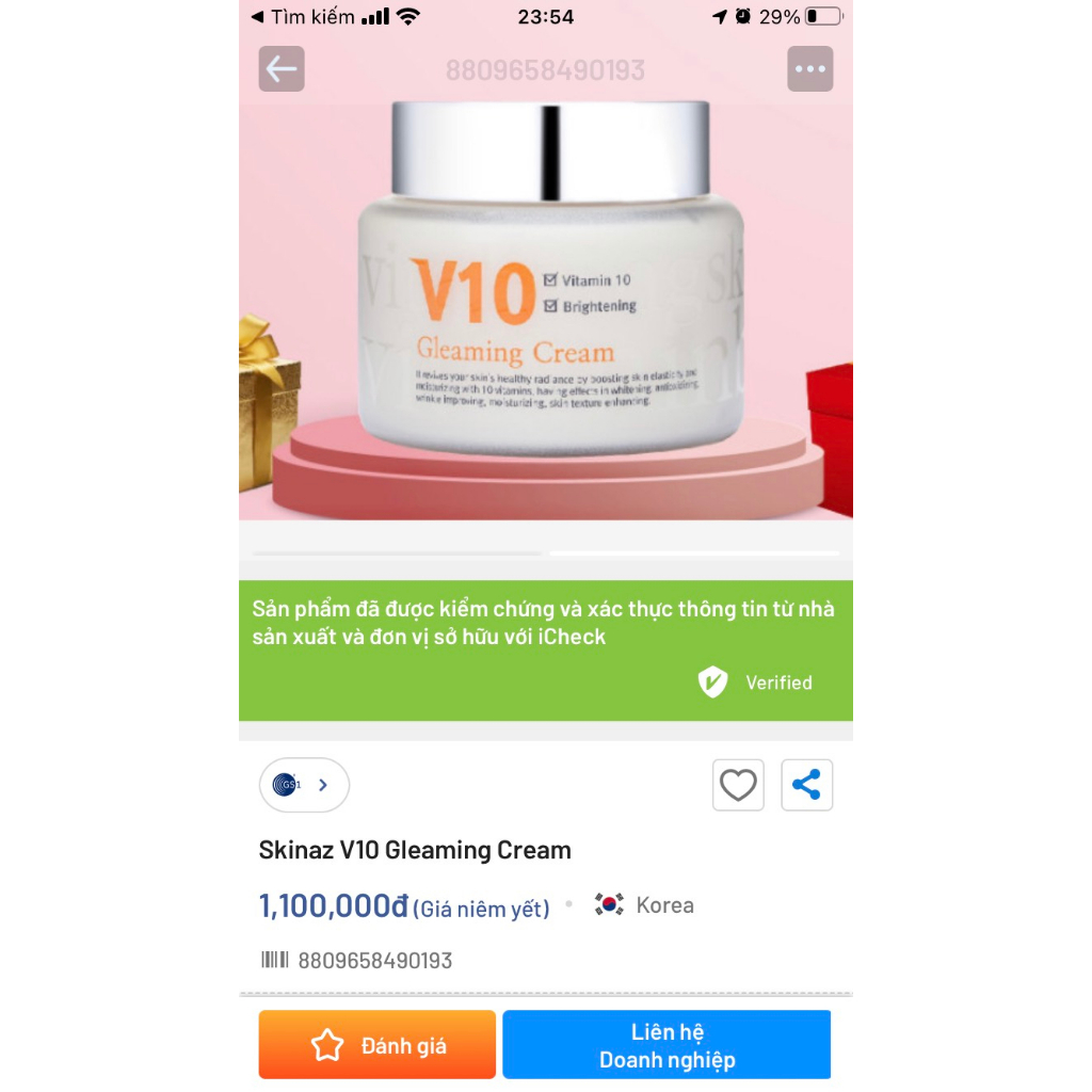 Kem Dưỡng Trắng Da V10 Skinaz Gleaming Cream Cao Cấp Hàn Quốc