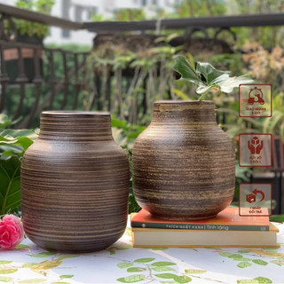 Bình hoa gốm sứ Bát Tràng men nâu mộc dáng bóng đèn phù hợp mọi phong cách nội thất