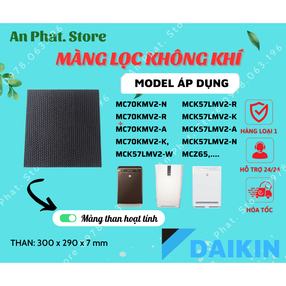 (LOẠI 1) Màng than hoat tính DAIKIN model: MC70KMV2-N MC70KMV2-R MC70KMV2-A MC70KMV2-K, MCK57LMV2-W,....V...V...