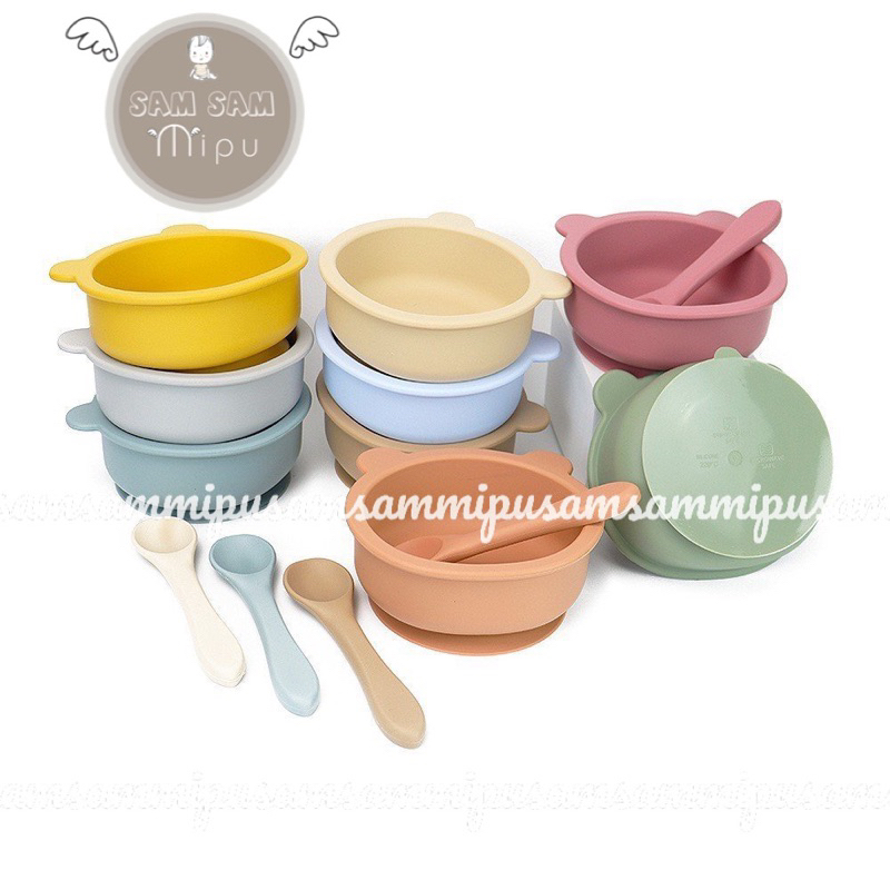 Ảnh Thật Bát Ăn Dặm Silicon Hình Gấu Kèm Thìa Silicon Cao Cấp BPA Free Cho Bé - Shop Mẹ Sam