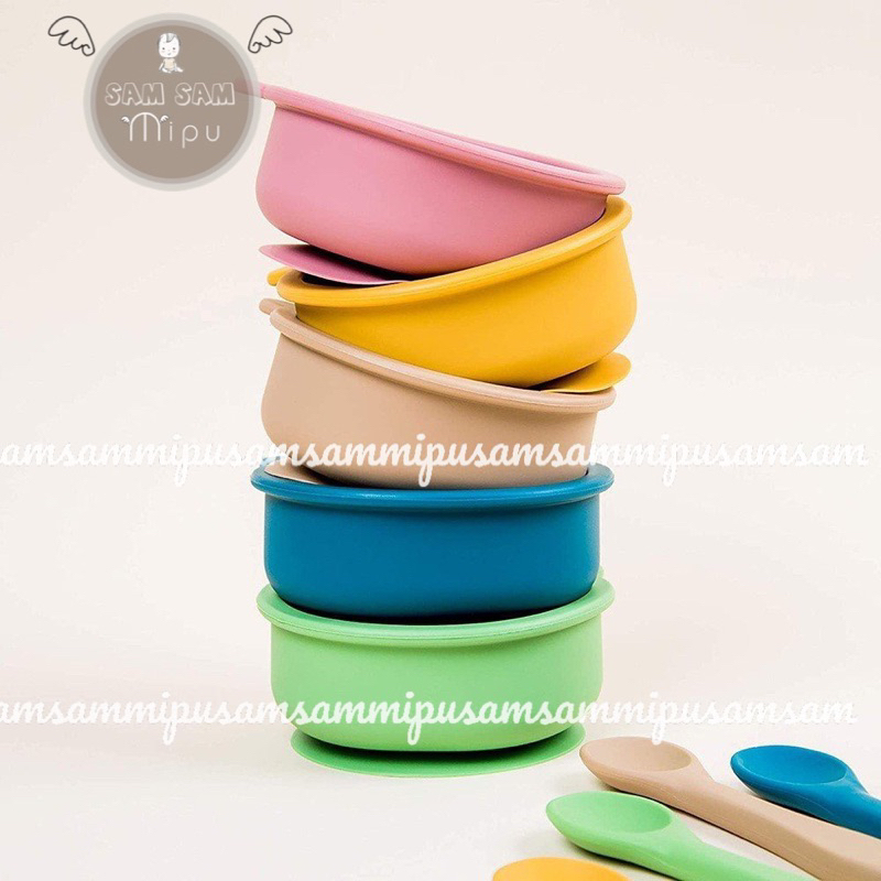 Ảnh Thật Bát Ăn Dặm Silicon Hình Gấu Kèm Thìa Silicon Cao Cấp BPA Free Cho Bé - Shop Mẹ Sam