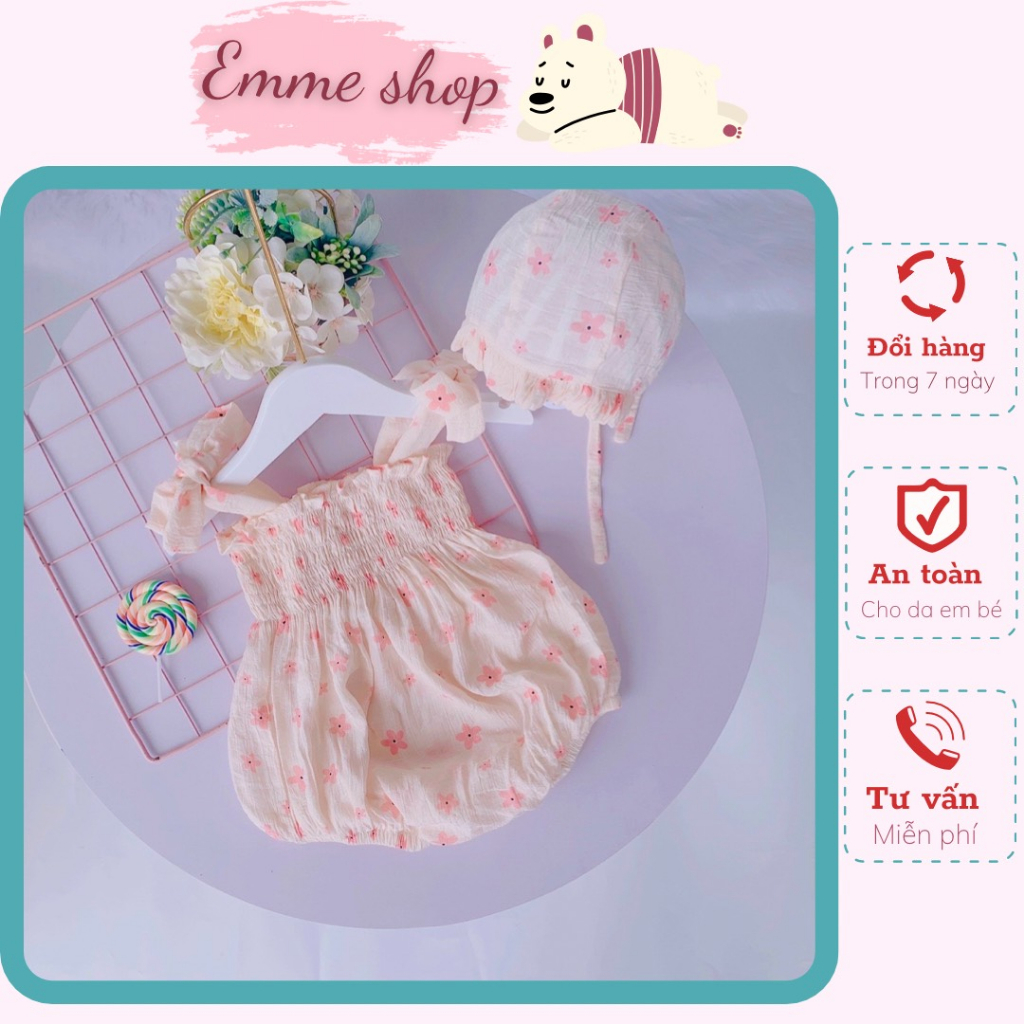 Body cho bé gái sơ sinh kèm mũ, bodysuit bé gái chất vải tơ đũi mềm mát, hàng thiết kế xin đẹp