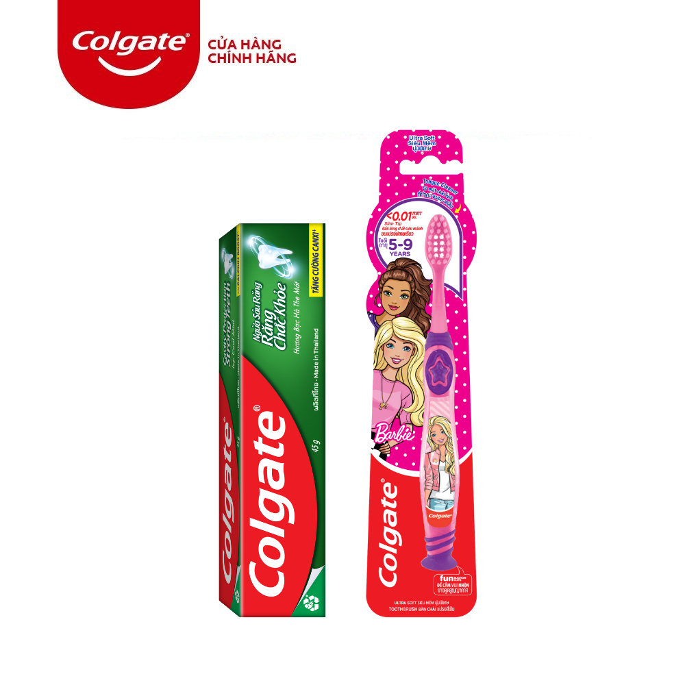 [HB Gift] Combo Kem đánh răng Colgate ngừa sâu 45g/tuýp và Bàn chải Barbie dành cho trẻ