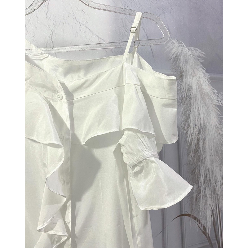 Áp trắng tiểu thư tay bèo , Áo sơ mi 2hand Vintage nhẹ nhàng