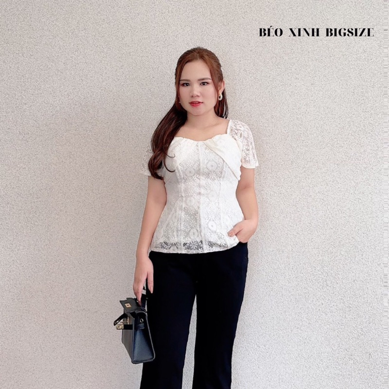 Áo lẻ nữ cổ vuông đắp ren cho 2 bên cho nàng béo dạo phố bigsize 50-90kg
