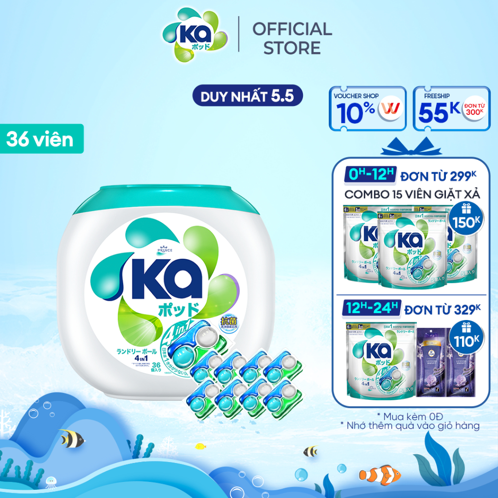 Hộp Viên Giặt Xả Đa Năng 4 Trong 1 Kapod Universal (36 Viên/ Hộp)