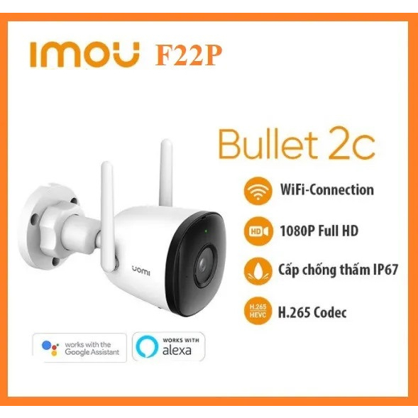 Camera IP Wifi IMOU Bullet 2C-D IPC-F22P-D 2MP Ngoài trời1080p Full HD, Có Mic, Tầm Nhìn Ban Đêm, Phát Hiện Con Người