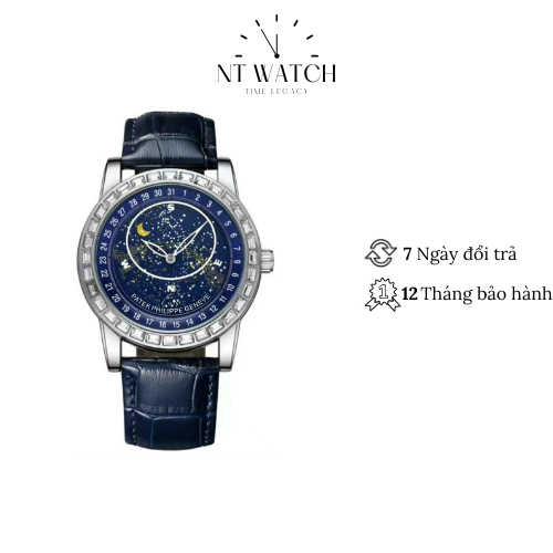 Đồng hồ cơ nam Patek Philippe 6102P-003 mặt đáy lộ cơ, mặt kính Mineral chống nước 3 ATM vỏ thép không gỉ dây da cao cấp