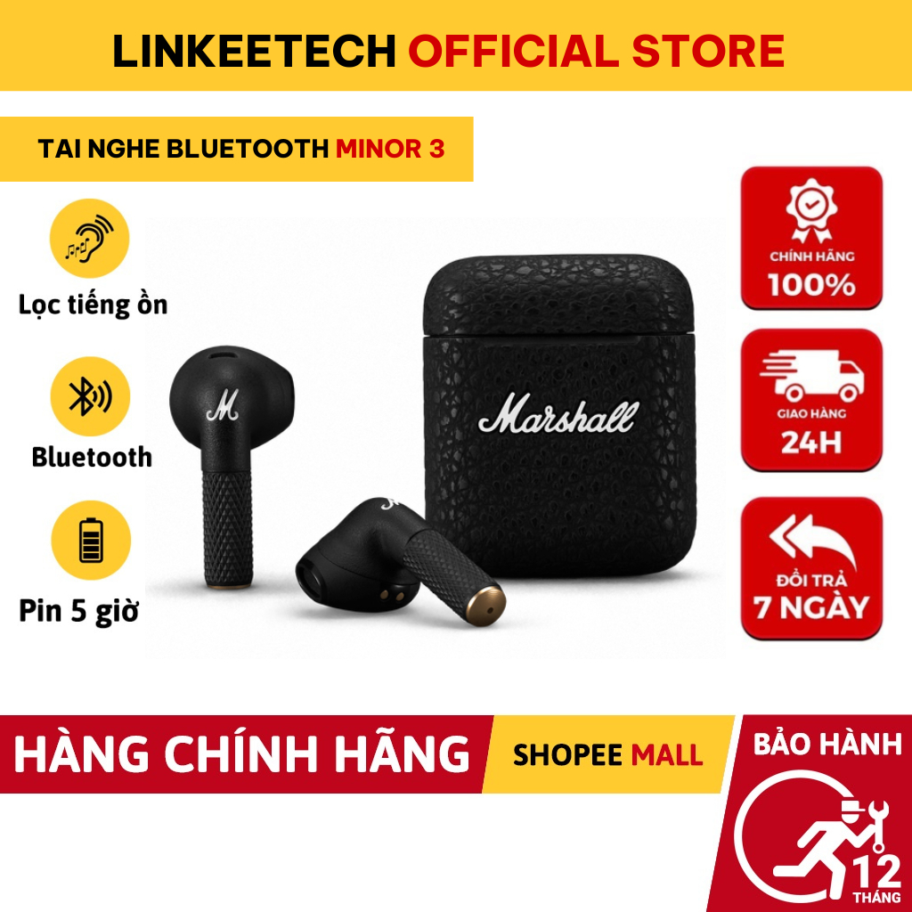 Tai Nghe Bluetooth Không Dây Marshall Mino3 Âm Thanh Hay Thiết Kế Vân Nổi- Linkeetech