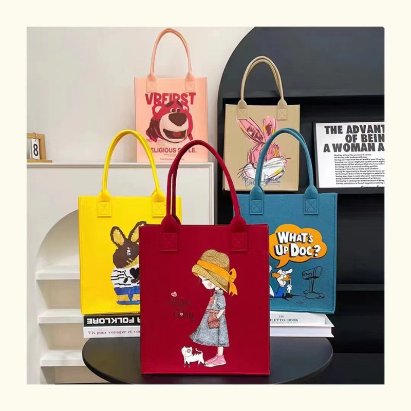 Túi tote vải nỉ hoạ tiết hoạt hình dễ thương