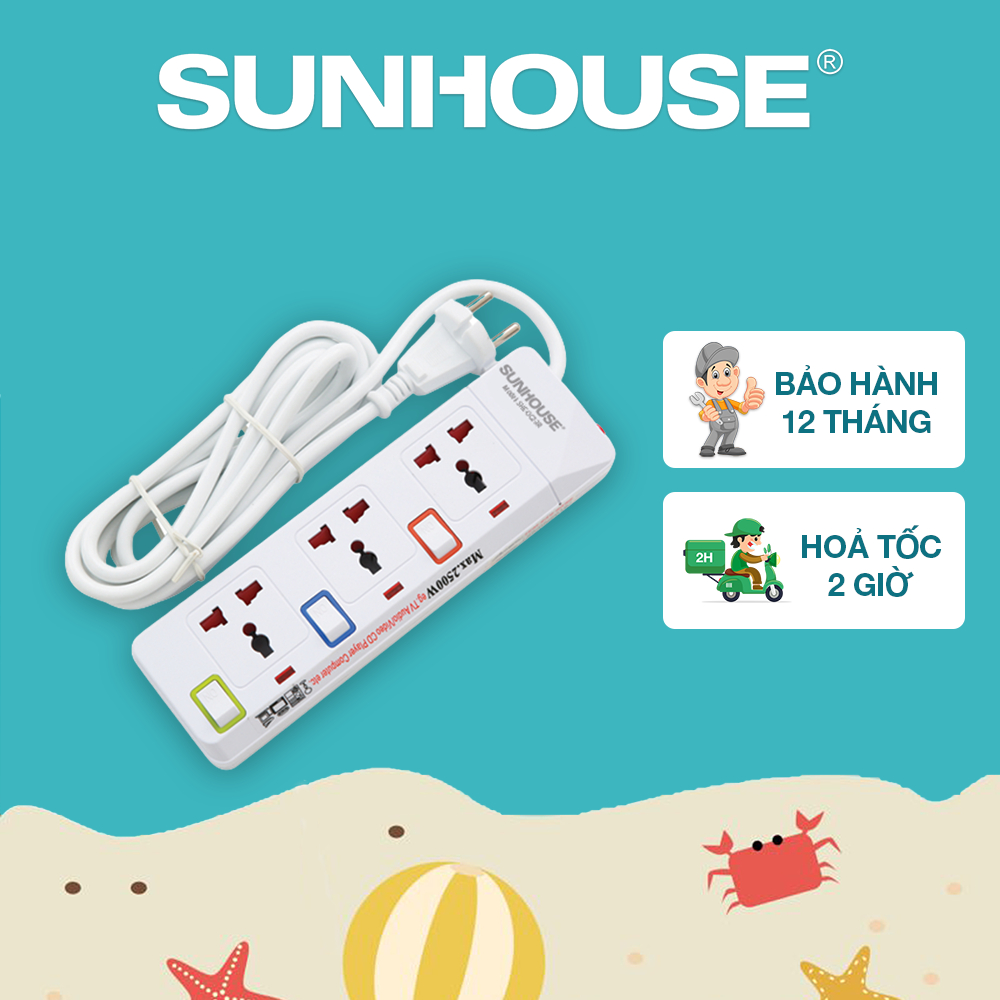 Ổ cắm điện SUNHOUSE SHE-OC2-3R - Bảo hành chính hãng 12 tháng