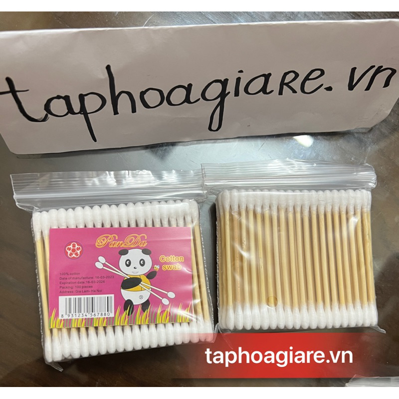 Bông ngoáy tai, tăm bông trang điểm cán gỗ đầu bông tự nhiên loại đẹp