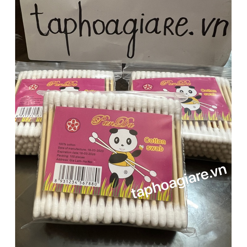 Bông ngoáy tai, tăm bông trang điểm cán gỗ đầu bông tự nhiên loại đẹp