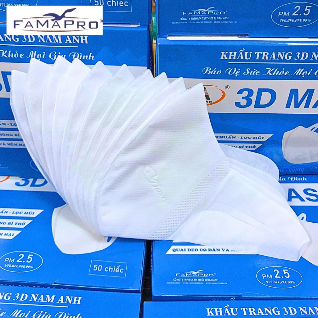 Hộp 50 Chiếc khẩu trang 3D quai vải Famapro