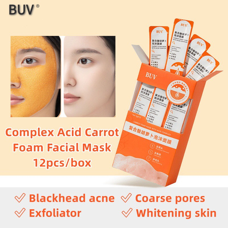 Mặt Nạ Sủi Bọt Cà Rốt (Hộp 12 Gói) Thải Độc Cuốn Sạch Bụi Bẩn, Dầu Thừa, Giảm Mụn Đầu Đen, Detox Da Sáng Mịn