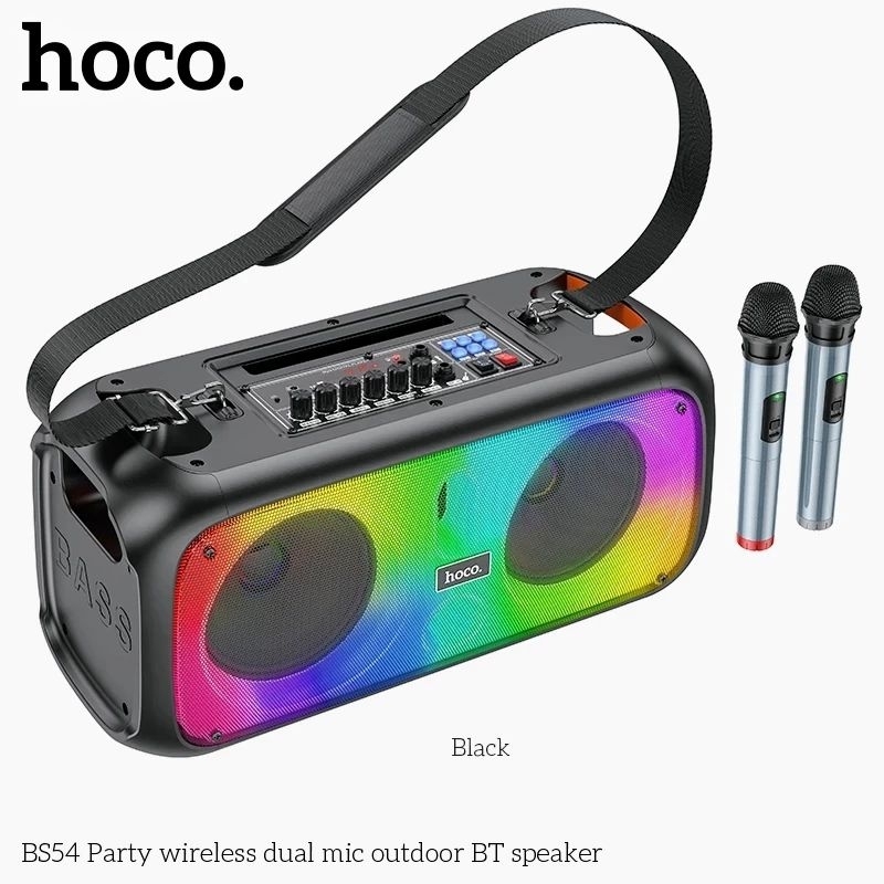 Loa karaoke bluetooth RGB Hoco BS54 kèm 2 mic không dây (Chính Hãng,BH 18 tháng )