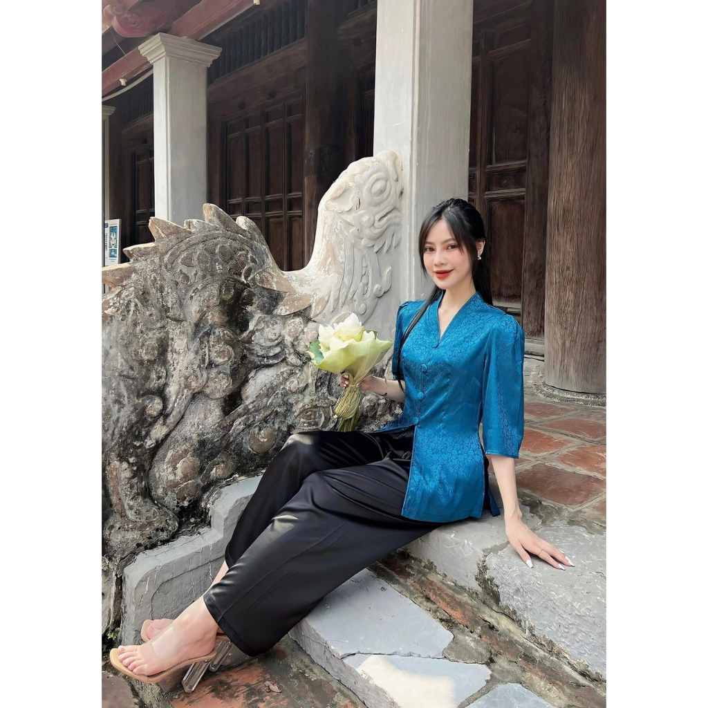 Mua Set lụa gấm đi chùa nữ # quần áo phật tử thiết kế cổ nhỏ xinh ...
