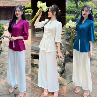 Mua Set lụa gấm đi chùa nữ # quần áo phật tử thiết kế cổ nhỏ xinh ...