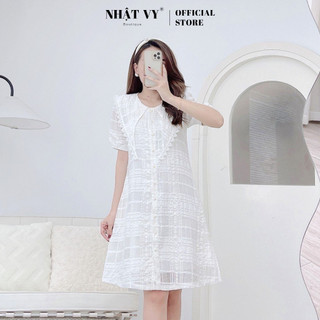 Đầm dự tiệc Nhật Vy cổ bèo viền ren cài cúc có túi dáng suông chất xốp lưới thêu phù hợp đi chơi dạo phố - D2707