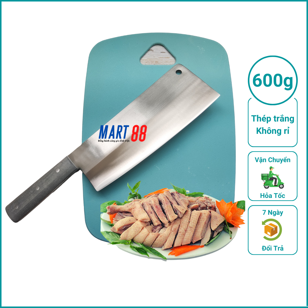 Dao chuyên chặt gà, vịt, ngan, cá, băm,... - thép trắng nhật không rỉ, chuôi gỗ hương cao cấp