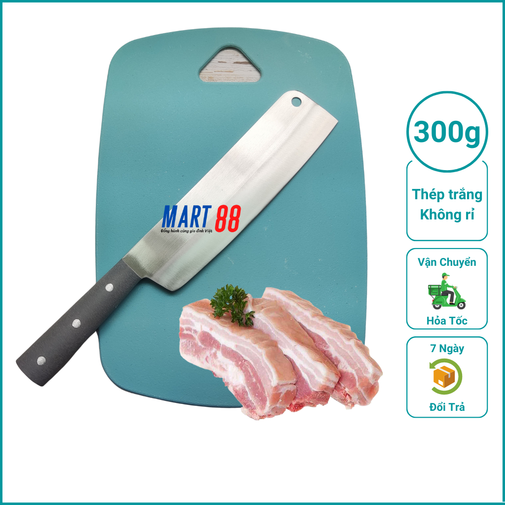 Dao thái thịt bản to, sắc - thép trắng nhật không rỉ, chuôi gỗ hương cao cấp