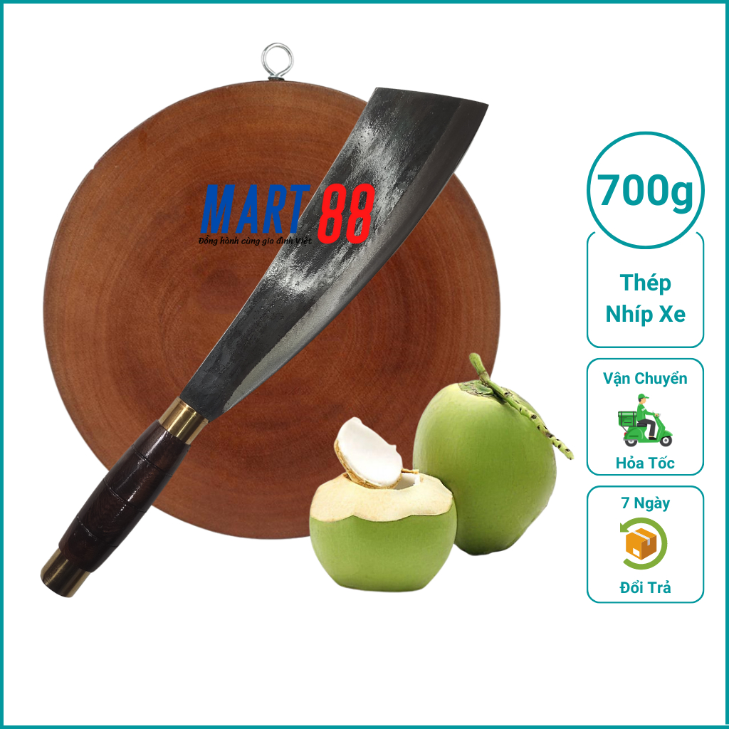 Dao chặt dừa, cây, gà, xương,... thép nhíp xe siêu cứng, sắc lưỡi 30cm nặng 700g