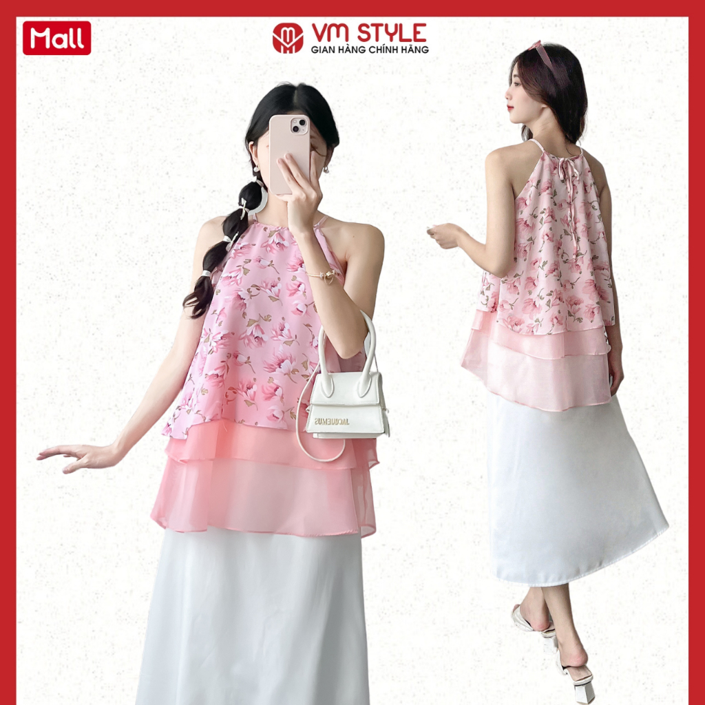 Áo kiểu nữ VMSTYLE cổ yếm voan họa tiết hoa 3 tầng tiểu thư 0300313 - ASU00102