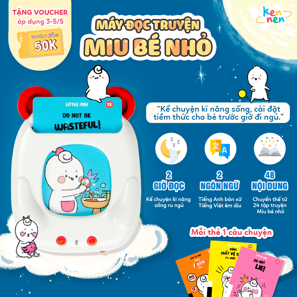 Máy đọc truyện Miu bé nhỏ song ngữ cao cấp đọc truyện kỹ năng sống trước giờ đi ngủ BH 6 tháng - Lana Queen