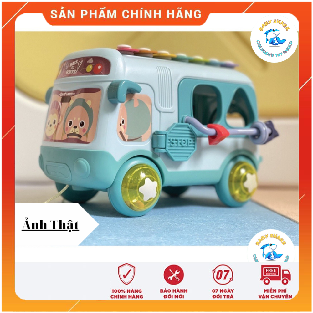 Đồ Chơi Ô Tô Đa Năng 5 Trong 1 cho bé gồm Xe Bus Kéo Kết Hợp Đàn Gõ Piano, Xếp Hình Khối, Luồn Hạt, Xúc Xắc