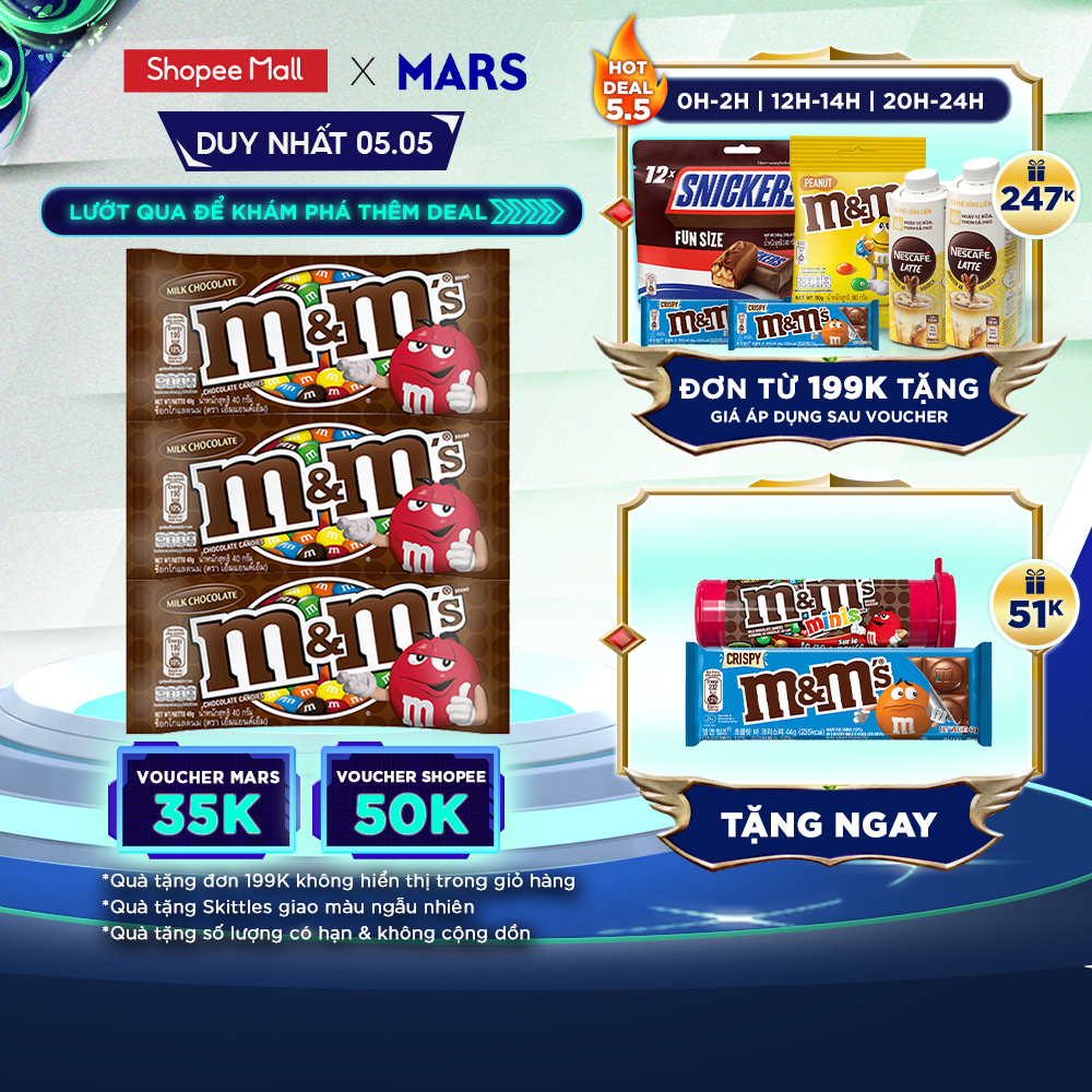 Combo 3 gói Kẹo Sô Cô La Sữa M&M'S 37g