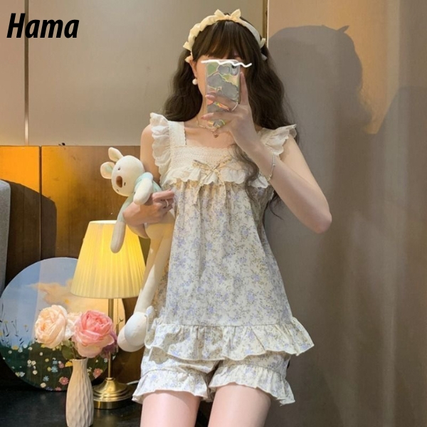 Đồ Bộ Ngủ Ngắn Tay Chất Lụa Họa Tiết Hoa Nhí Mềm Mại Phong Cách Hàn Quốc-BNN16