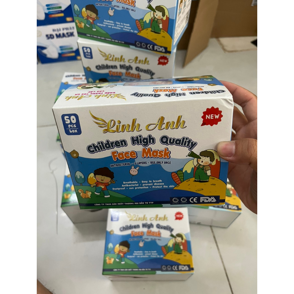 Hộp 50c khẩu trang y tế trẻ em Linh Anh từ 4t đến 12t chống UV,bụi,covi.HCM