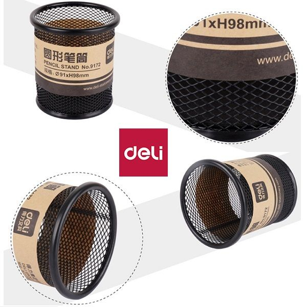 Cắm bút lưới kim loại sơn đen Deli 9172