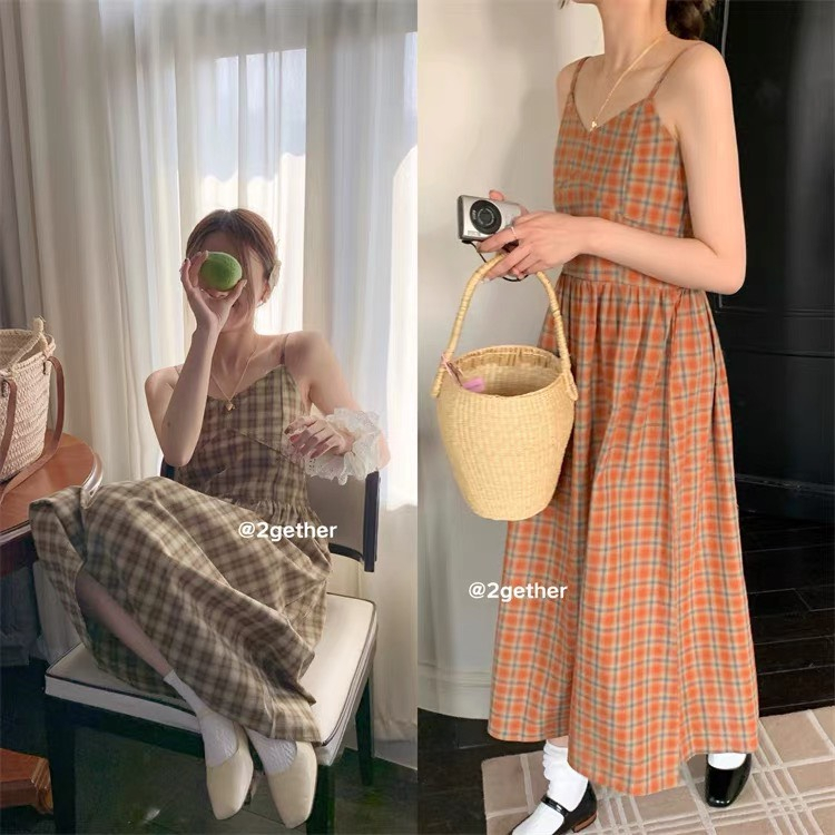 Váy dây Gingham chun sau 875 (V.ni)