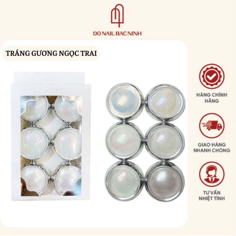 Set tráng gương ngọc trai nail, tráng gương trang trí móng siêu sáng - set 6 hũ