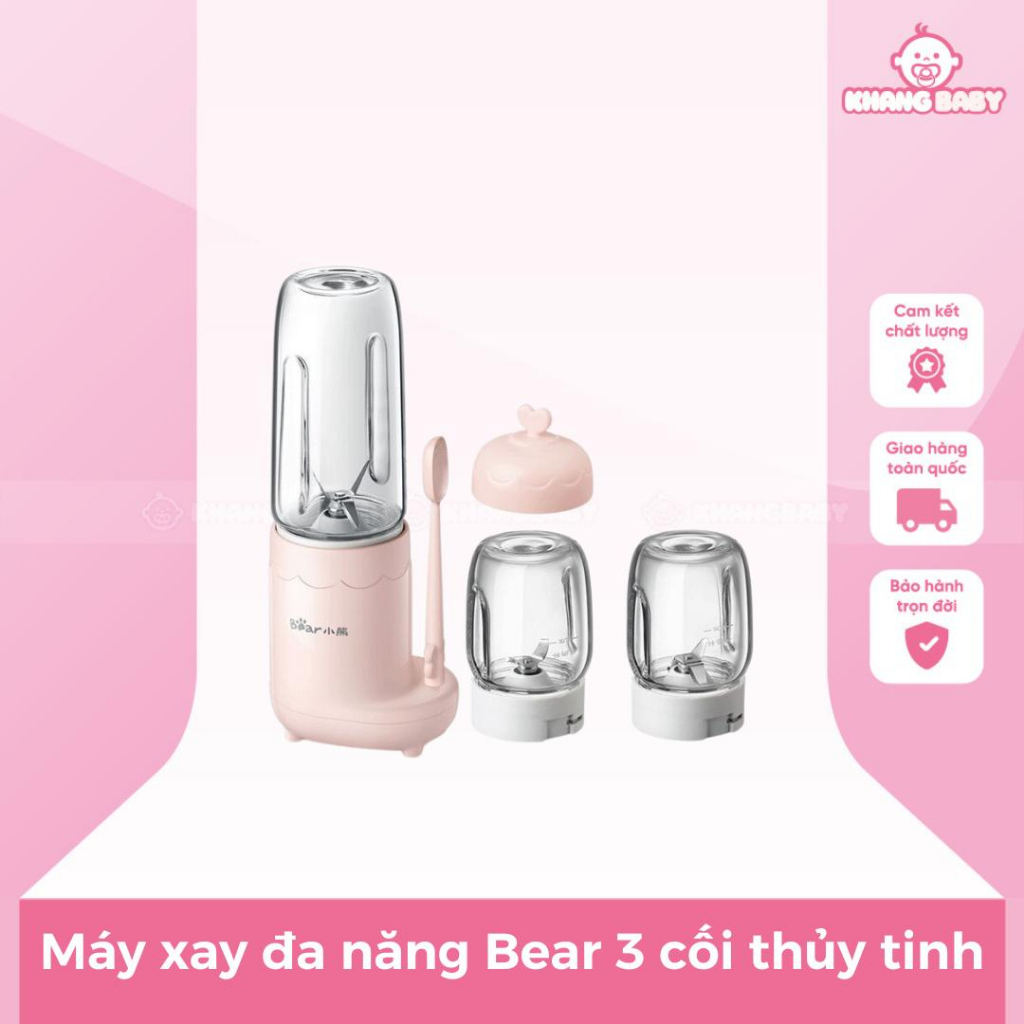 Máy Xay Đồ Ăn Dặm Cho Bé Bear 3 Cối Thuỷ Tinh - Shop Khang Baby