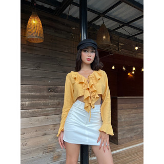 RÊVER Áo croptop tay dài nhún bèo Sunnie Dress