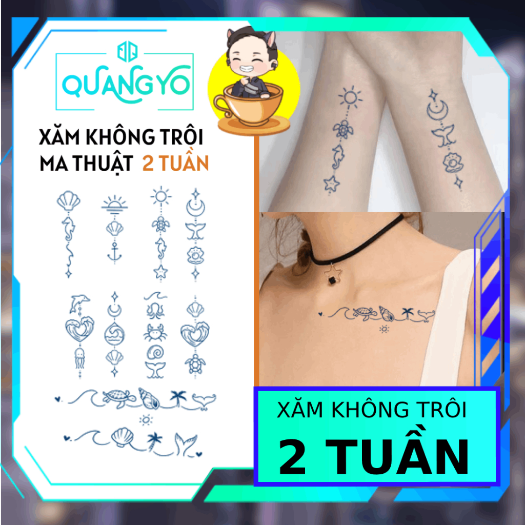 Hình xăm không trôi MINI chủ đề mùa hè, bãi biển, dễ thương, Xăm giống Inkaholic