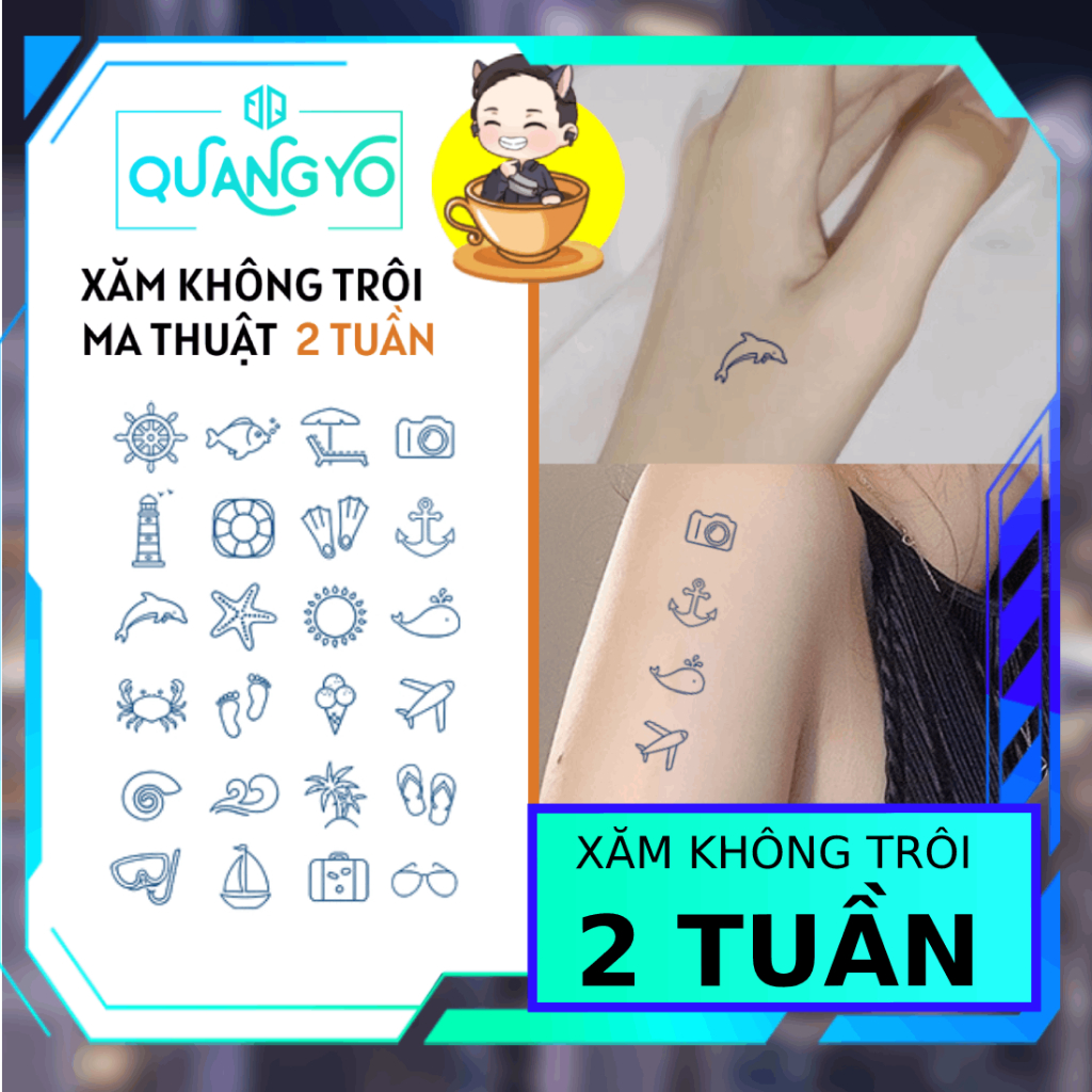 Hình xăm không trôi MINI chủ đề mùa hè, bãi biển, dễ thương, Xăm giống Inkaholic