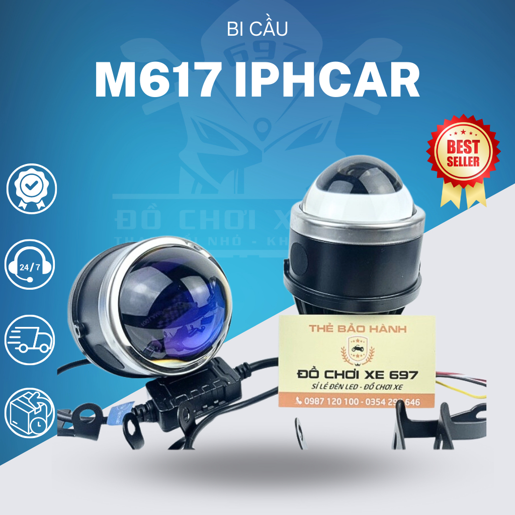 [ Giá 1 bóng ] Bi M617 IPHCAR 3 chế độ màu. Công suất 40W 9-18V, kích thước 3.0” thấu kính xanh. BH 1 năm
