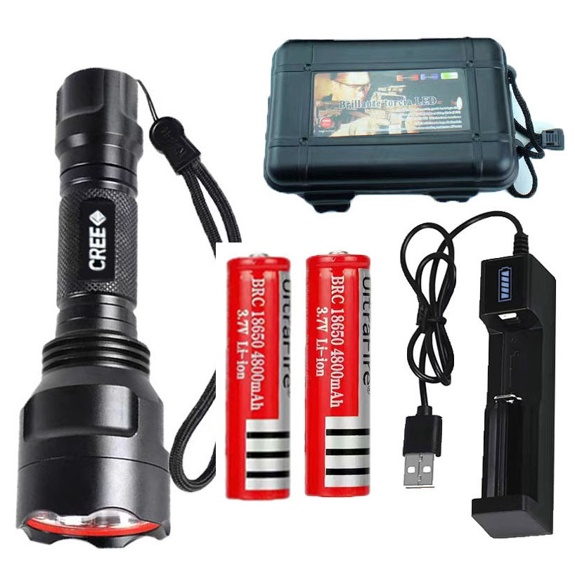 Đèn pin siêu sáng , bộ đèn C8 không thấm nước vỏ hợp kim nhôm