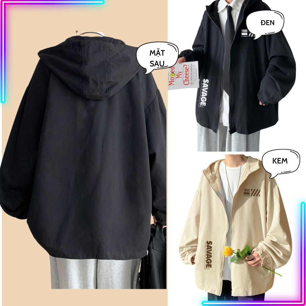 Áo khoác dù nam from rộng dạng unisex , khoác chất liệu dù 2 lớp chống nắng tốt in 1989